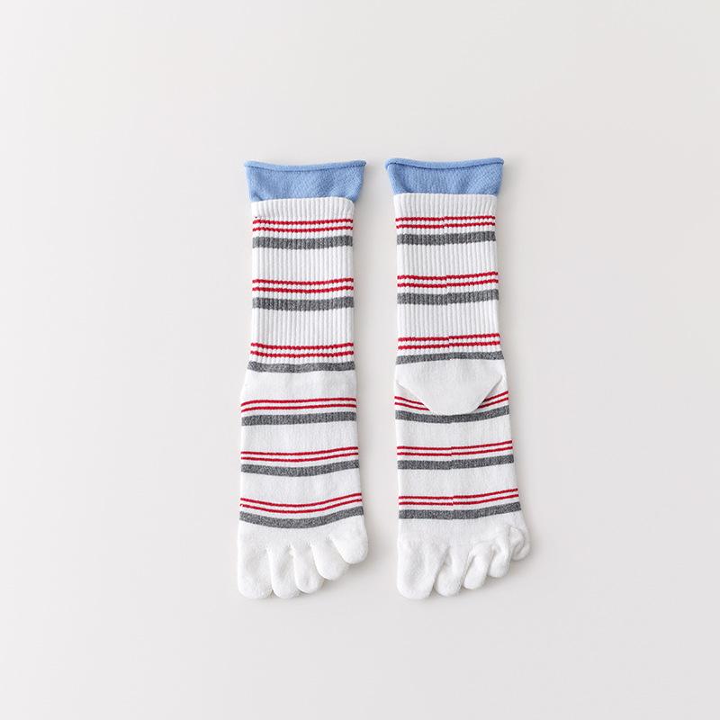 Striped Five-fingered Socks for Women, Mid-length Sports Anti-odor and Sweat-absorbing Socks, Girls' Spring and Autumn Ankle Socks