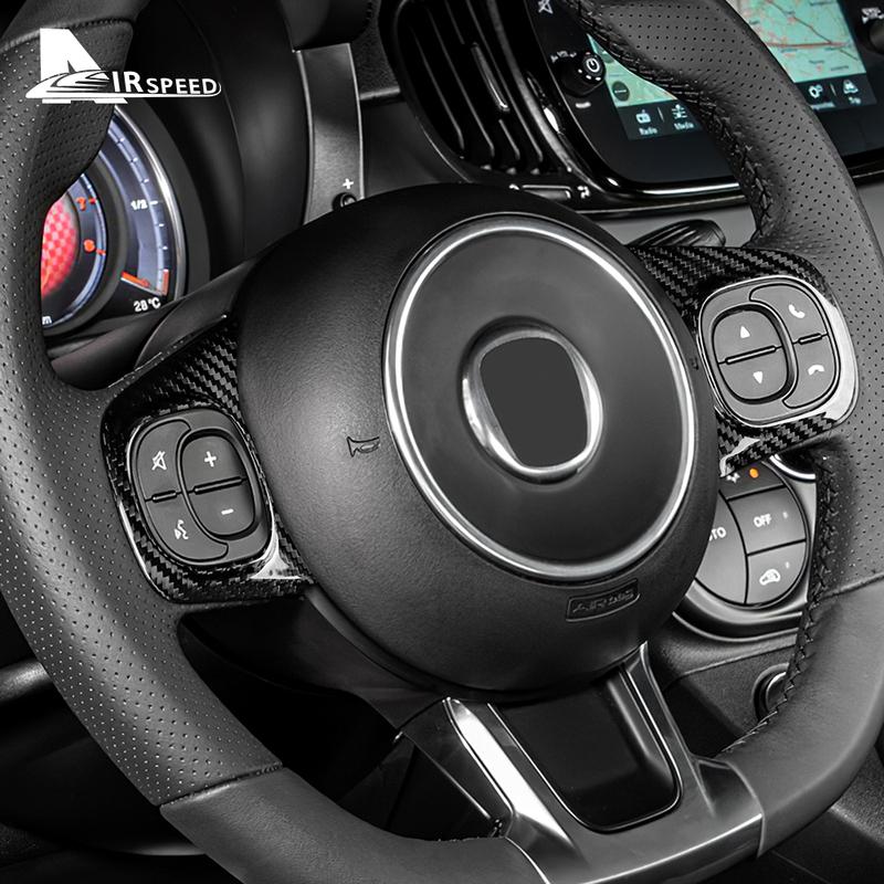 Real Hard Carbon Fiber Car Steering Wheel Button Cover For Fiat 500 Abarth 595 695 Interior Trim Accessories