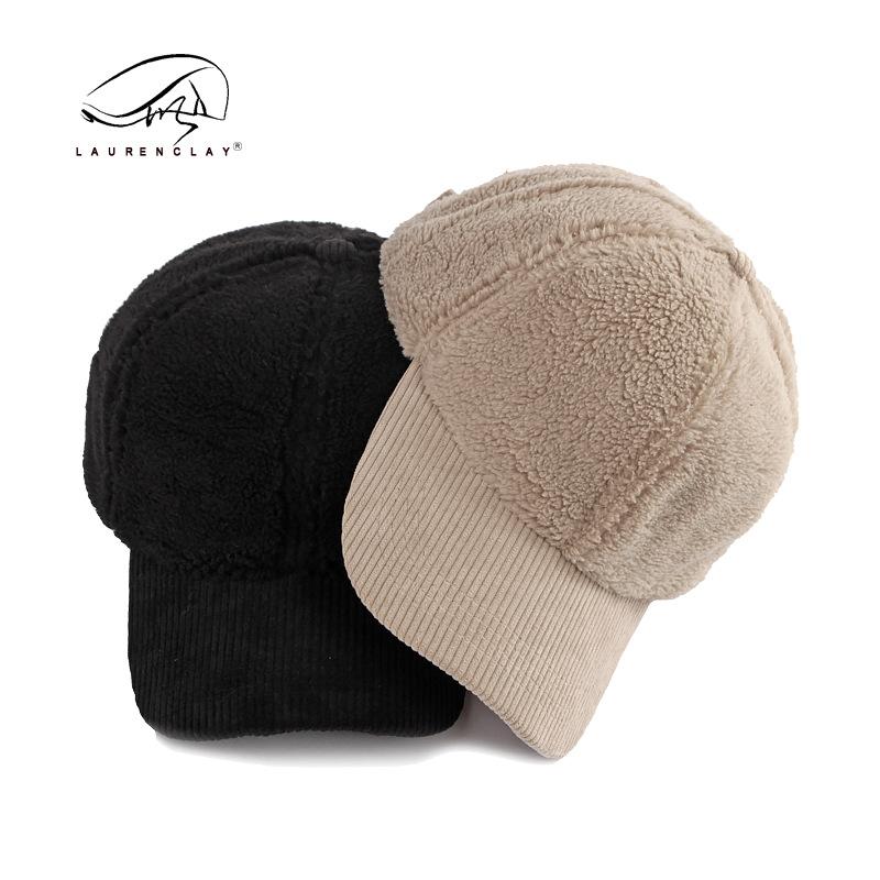 Hat women's autumn and winter new lamb wool corduroy splicing cap thermal baseball cap casual versatile