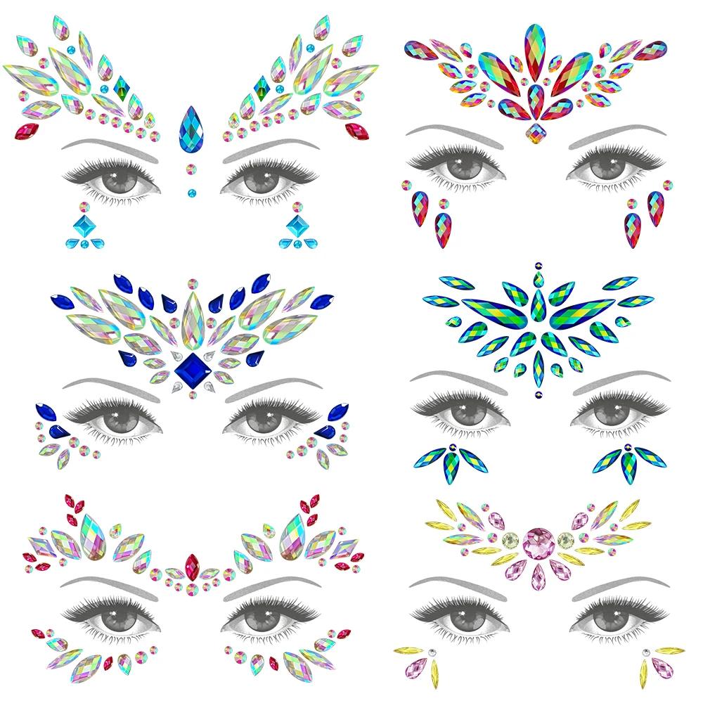 

Mermaid Face Jewels Gems Rhinestones Rave Eyes Body Temporary Sticker Crystal Face Stickers Decorations for Festival Party 6Pcs