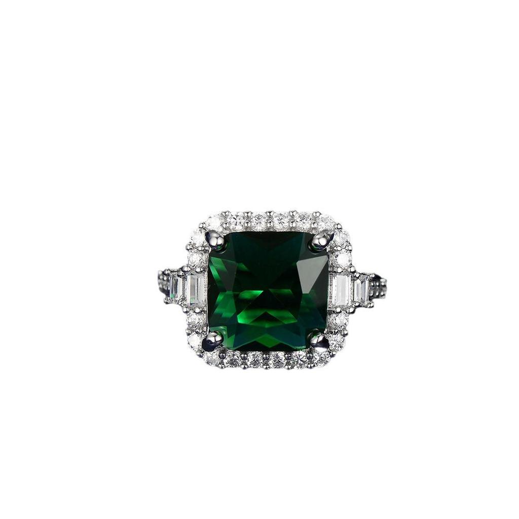 Elegante Anello Aperto da Donna con Smeraldo Sintetico e Zirconia con Banda Regolabile