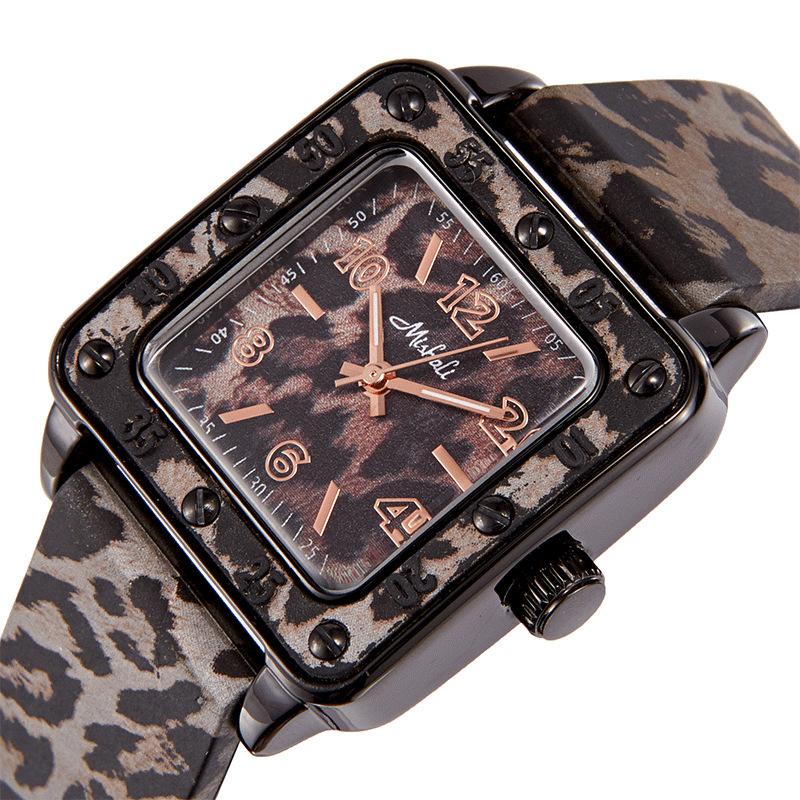 Leopard Print Trendy Brand Watch Female Personality Square Dial Cool Silicone Belt Large Dial Fashionable Handsome Neutral Student Watch