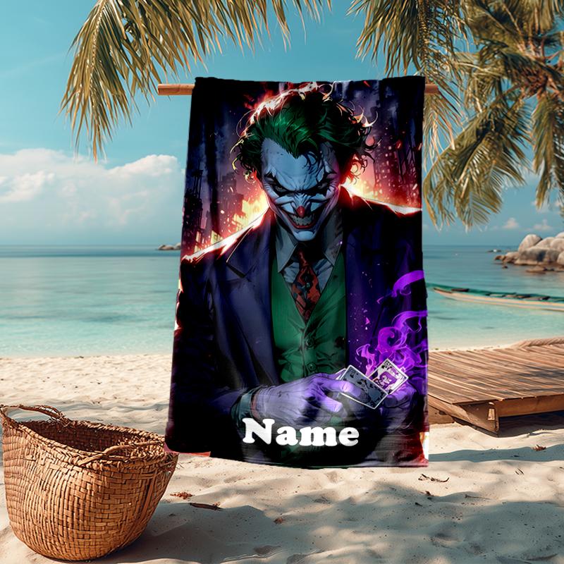 Custom Name Ultra-Soft Beach Towel with Joker Theme,Ideal for Pool - Camping, Diving - Perfect Travel Essential, Vibrant Beach Towel.