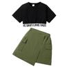 2025 Sommer Mädchen Rock & T-Shirt Set: Koreanischer Arbeitskleidungsstil mit Tasche und Buchstaben-Detail