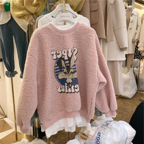 2026 Autumn/Winter Women's Velvet Lambswool Hoodie - Korean Style Student Loose Fit Jacket