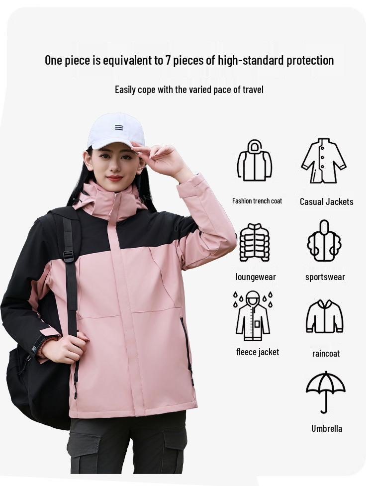 Men's & Women's Fleece-Lined 3-in-1 Windproof Waterproof Climbing Ski Suit