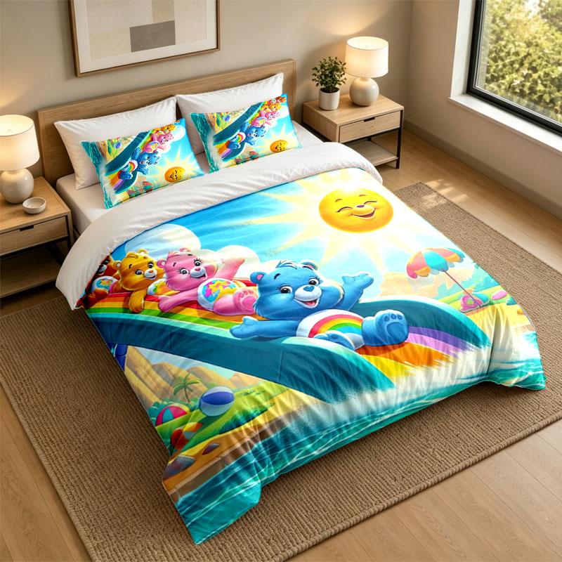 3Pcs Bedding SetCare Bears Soft Bed Sheet and Two Pillowcases Home Bedroom Decor