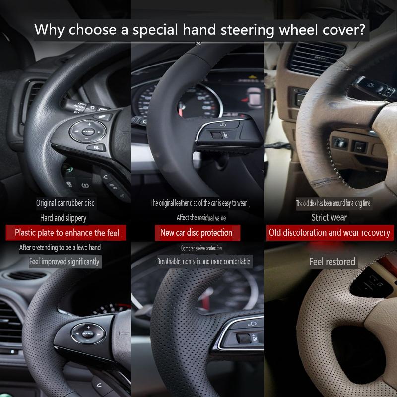 Non-Slip Black Artificial Leather for Nissan Patrol Y62 2012-2018 Teana J32 Diy Hand Stitched Braid Car Steering Wheel Cover