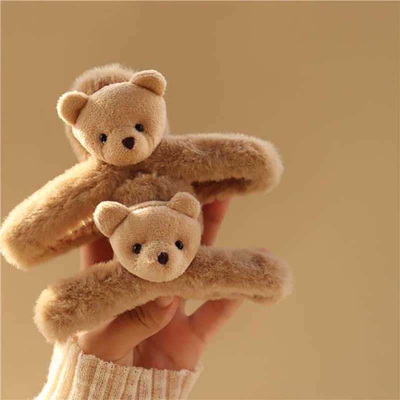 Épingle à cheveux en peluche ours mignon pour femmes, tête d'ours double face, grande pince à griffes, pinces à crabe coréennes, pinces à cheveux pour femmes, accessoires pour cheveux, épingle à cheveux de dessin animé à la mode