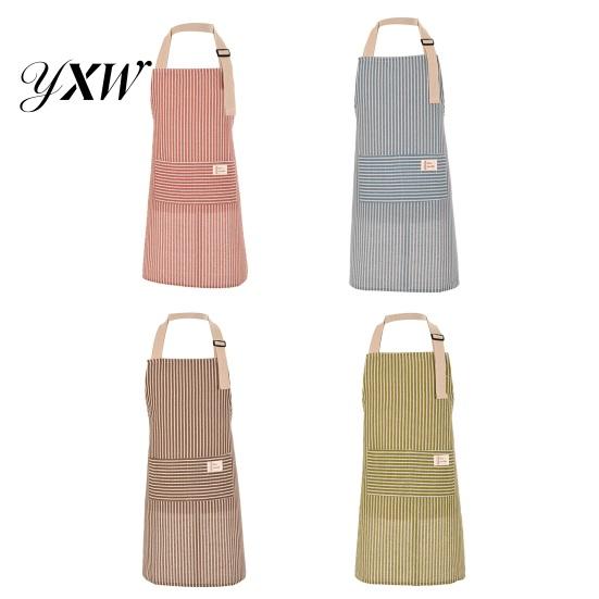 Kitchen Tool Storage Apron Cotton Linen Striped with Pocket Breathable Waterproof Oil-proof Bib Adjustable Men Women Chef Cooking Baking Sleeveless