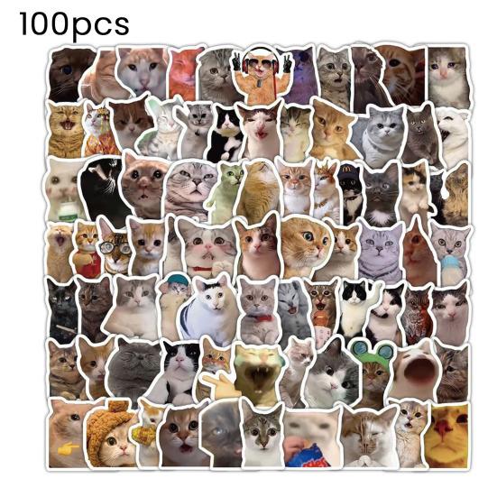 100 Pcs Cute Cat Stickers for Kids Boys Girls Waterproof Cat Meme Decals for Laptop Skateboard Luggage Car Bumper Water Bottle Decor