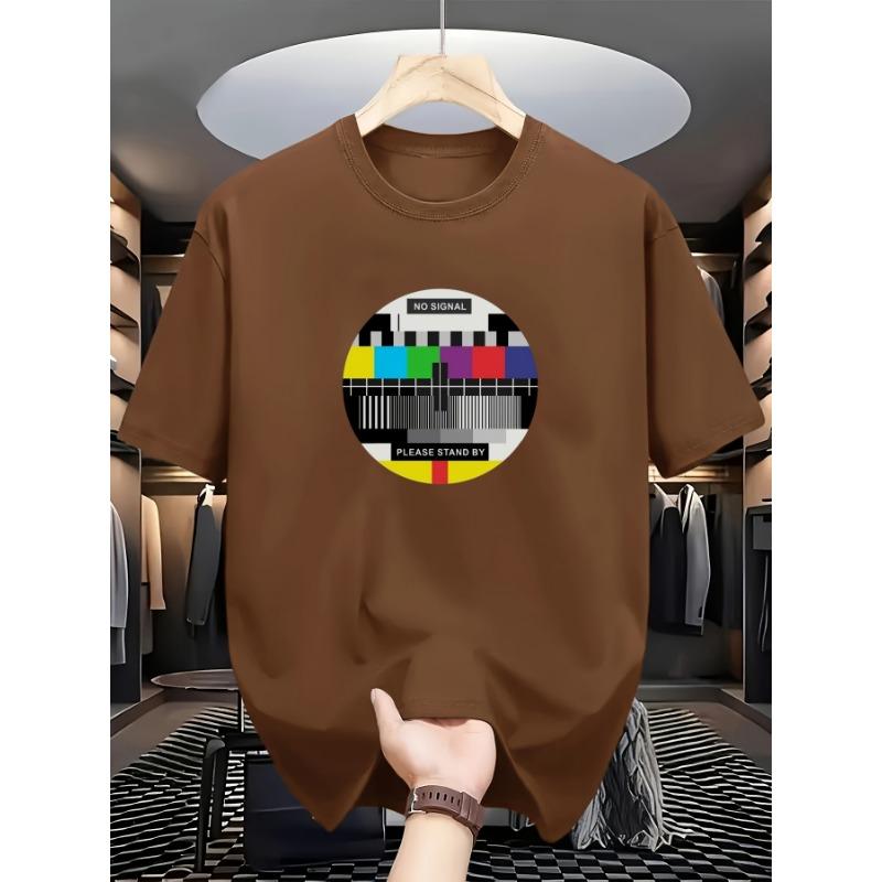 

Men s summer 100 pure cotton fashionable casual loose oversized retro TV pattern printed sports round neck short sleeved T-shirt S