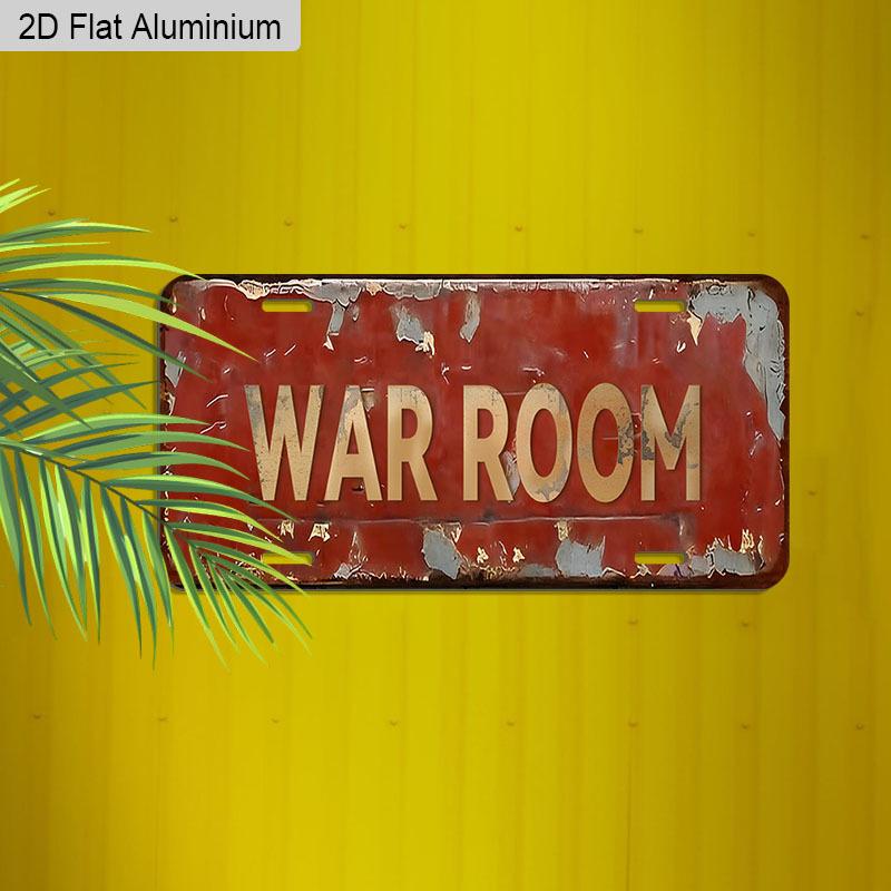 2D Flat, 1pc "WAR ROOM" 12''x6'' Aluminum Sign, Vintage Industrial Style Wall Decor for Home Office, Game Room & Man Cave - Unique Gift for