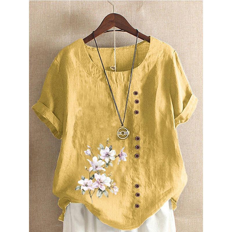 JPNTKY Women's Fashion Casual Short Sleeve O-Neck Blouses & Shirts
