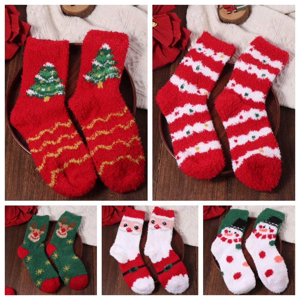 5Pairs Santa Claus Coral Fleece Socks Plush Winter Floor Socks Soft Sleeping Socks Women  Girls