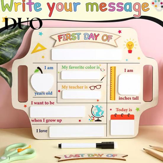Wooden Message Center First Day of School Sign, Reusable Chalkboard Sign for Kids, Back Small Hanging Board to Decorations Supplies Kindergarten