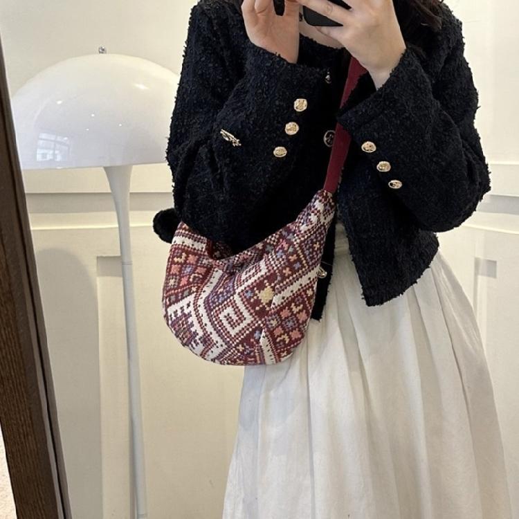 Ethnic Canvas Dumpling Bag for Daily Outings Crossbody Bags Shoulder Handbag