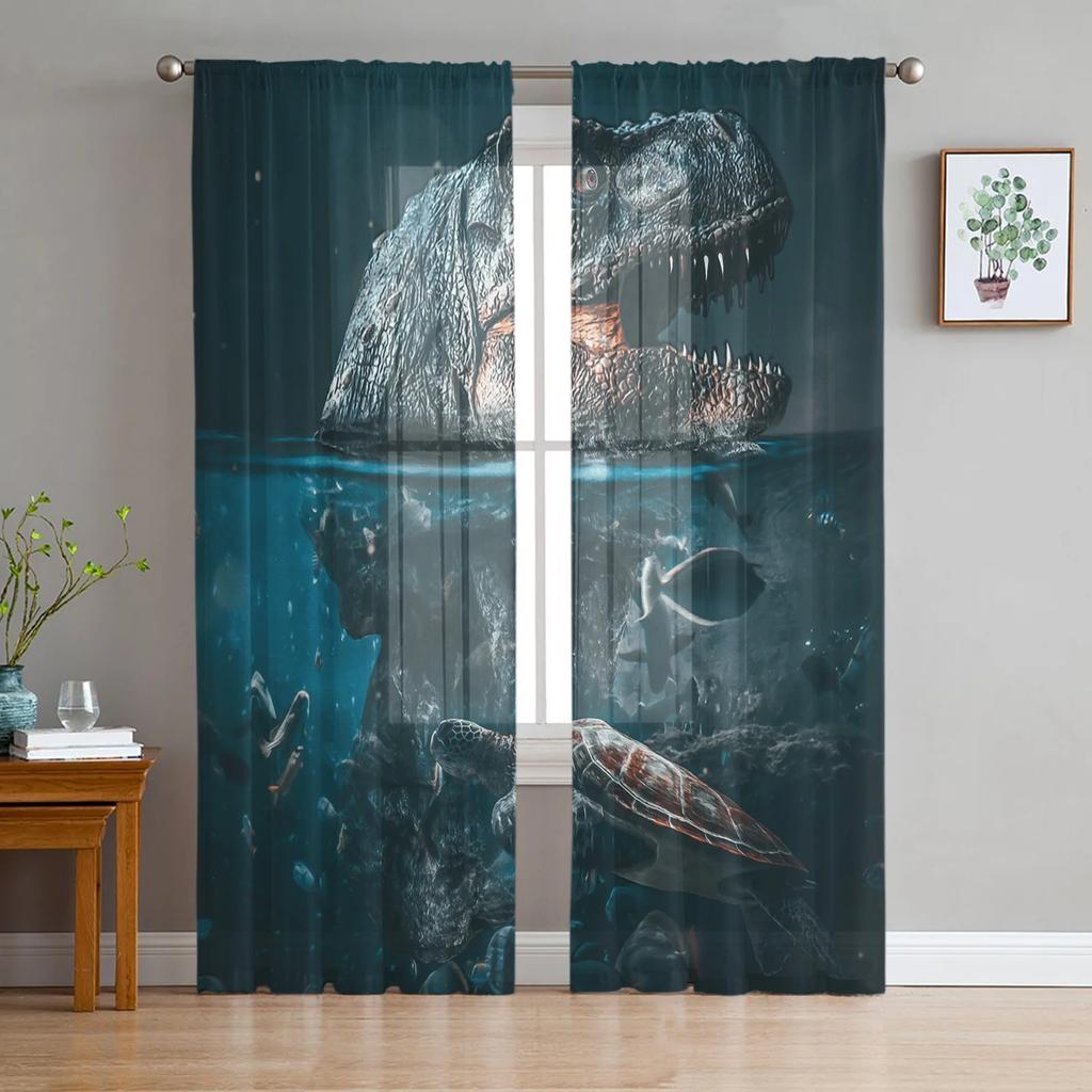 Sea Turtle Ocean Creature Landscape Voile Curtains Living Room Bedroom Transparent Tulle Window Drapes Curtain With Sheer Polyester Perfect For Area