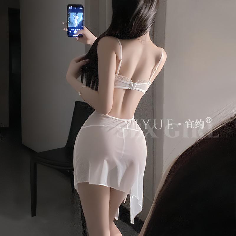 Erotic Underwear, sexy strappy chest cushion, gathering nightgown, see-through uniform, Seductive waist-cinching, no-take off pajamas 1278