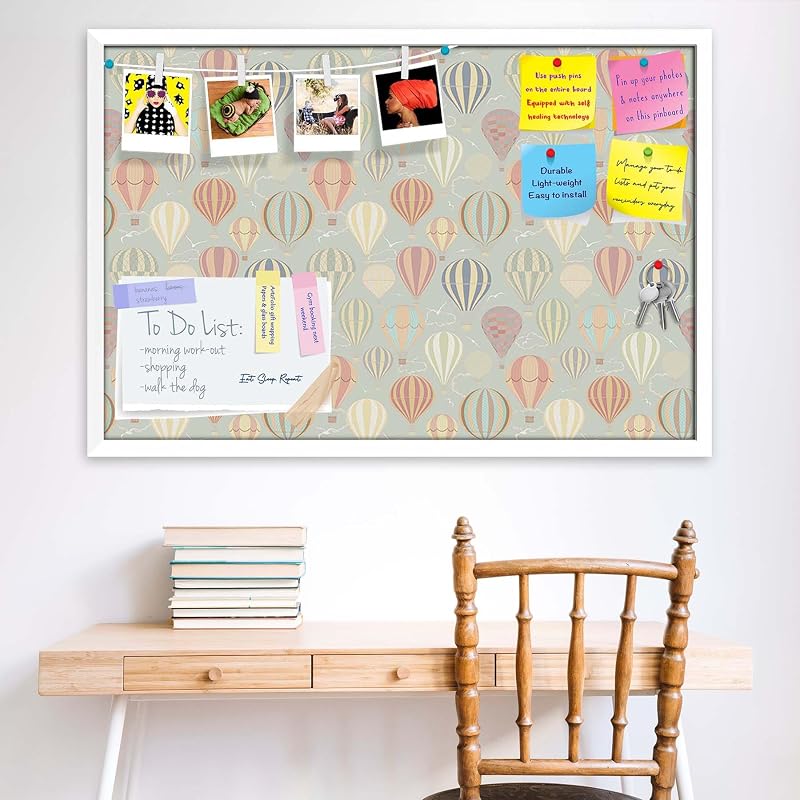 Artzfolio Air Balloons | Bulletin Board Notice Pin Board | Vision Soft Board Combo With Thumb Push Pins & Sticky Notes |