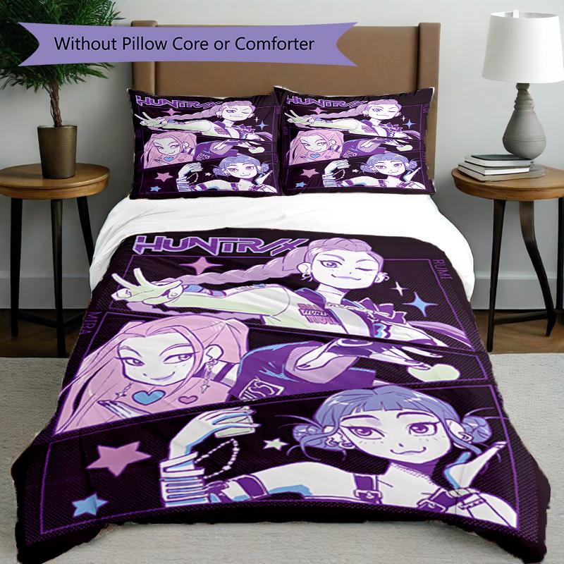 Set copripiumino 3 pezzi (1*Copripiumino + 2*Federe, Senza Nucleo),Set Biancheria da Letto con Stampa KPop Demon Hunters, Decorazione Camera da Letto, Stagione Unica, Regalo di Compleanno