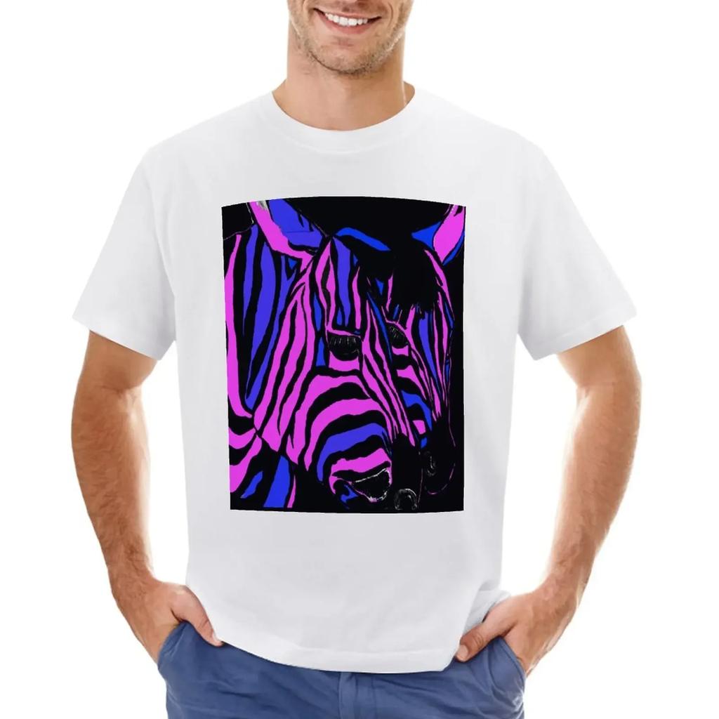 Midnight Zebra Abstract TShirt quick drying summer tops Mens cotton tshirt