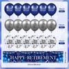 Happy Retirement Decorations Large Navy Blue Silver Happy Retirement Banner Yard Sign with 18 Pcs Retirement Balloons for Men Women Retirement Party
