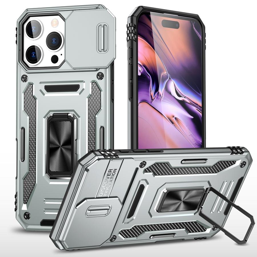 Military-Grade Armor Phone Case with Slide Camera Cover & 360° Rotating Magnetic Stand for iPhone 16 15 14 13 Shockproof Hybrid Car Mount Compatible