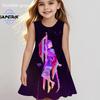 Ropa Infantil Holgada de Cuello Redondo Vestidos de Moda con Estampados para Niñas