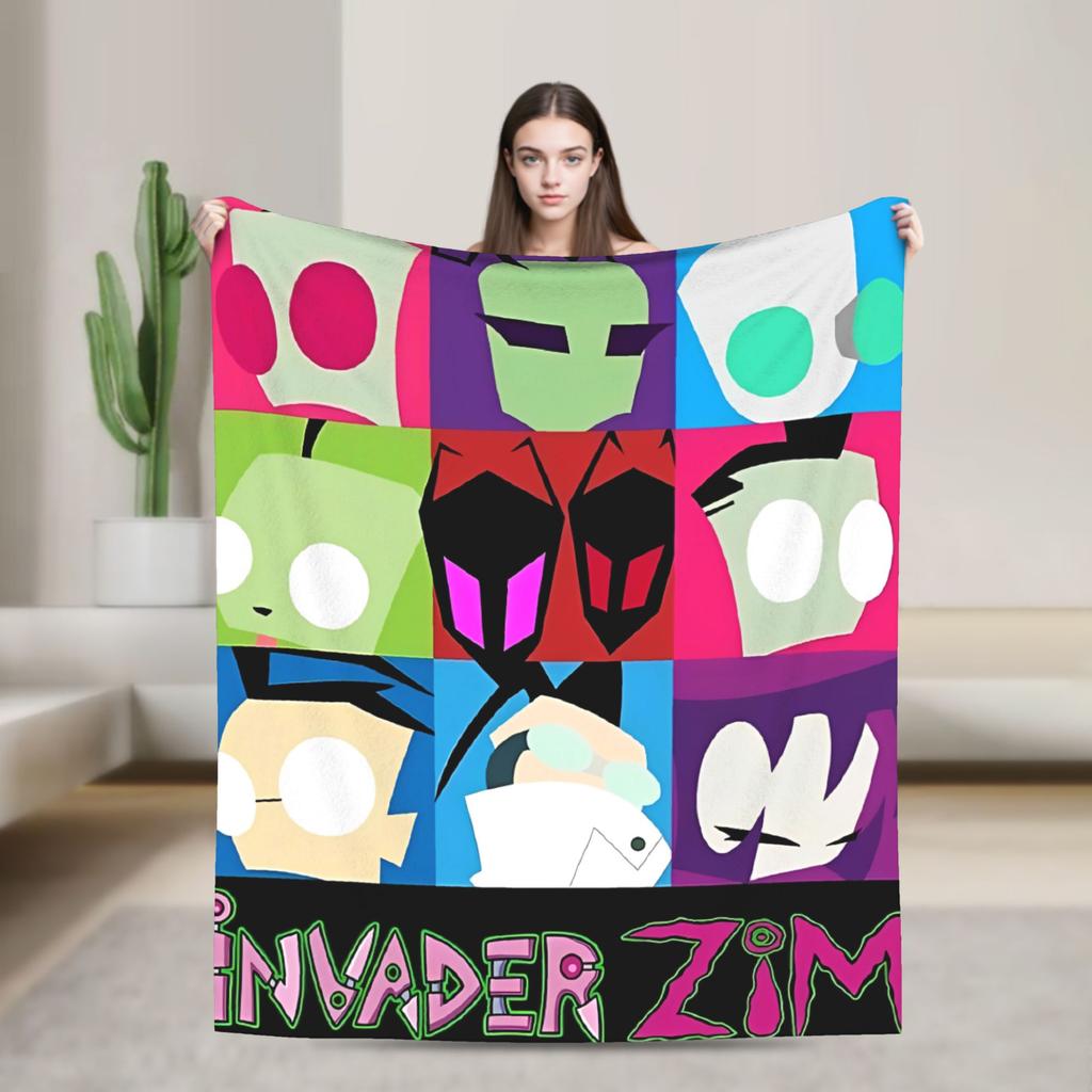 Warm Soft BlanketKids Travel Invaders Zims Gir Throw Blanket Flannel Bedspread For Couch Chair Sofa Bed Print Sofa Bed Cover