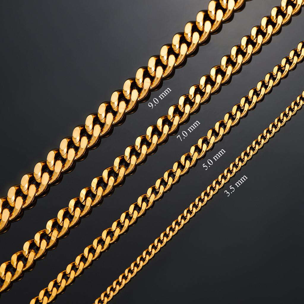 3.5mm/5mm/7mm/9mm Thickness Stainless Steel Cuban Curb Link Chain Necklace for Men Boys Silver Gold Black Color 14 To 30 Inches