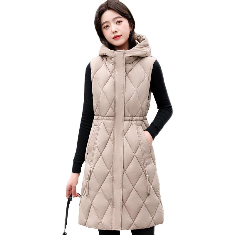 Gilet con cappuccio in piumino da donna di media lunghezza nuova giacca ispessita