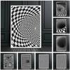 Stampe Poster con Illusioni Ottiche Astratte Per Soggiorno Decorazioni per la Casa Bianco e Nero Trippy Psichedelico Pittura su Tela Arte da Parete