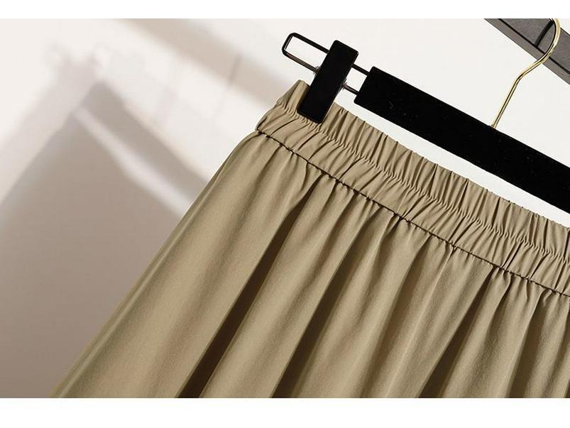 Plus Size Elegant A-line Fluffy Skirt - Spring/Summer Korean Style, Casual High-Waisted, Versatile Mid-Length Skirt