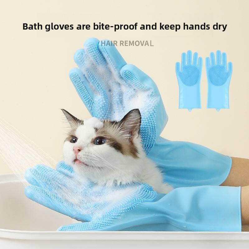 Soft Silicone Pet Grooming Gloves for Dog Cat Bathing Cleaning Shampoo Scrubber Hair Removal Hand Skin Protection