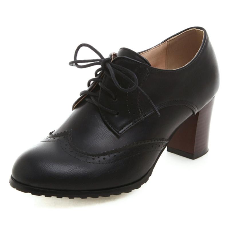 

Vintage Women s High Heels Loafer Shoes New 2025 Lace-up Black White Green Heeled Party Footwear Office Shoes Female Big Size 34 чорний