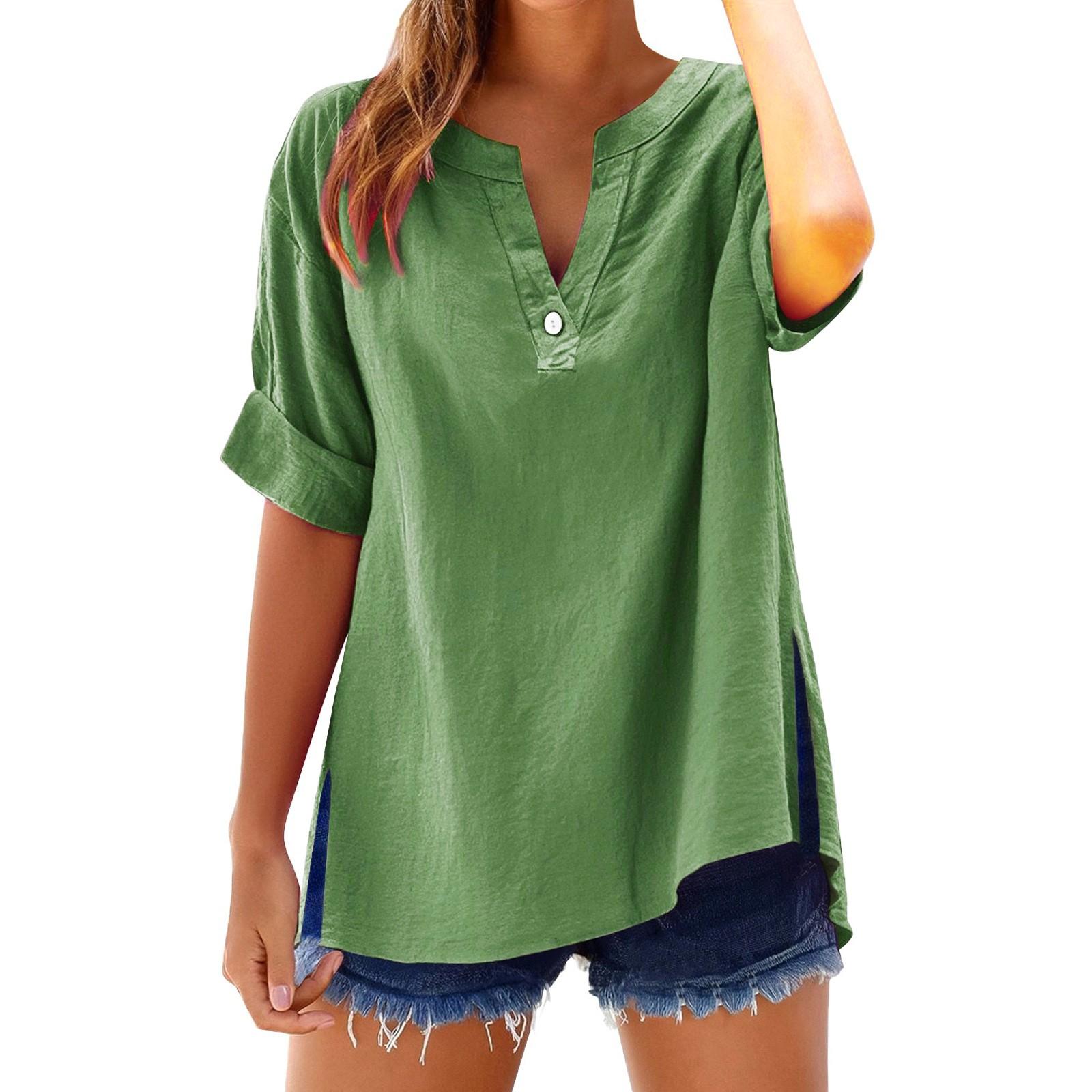 

Women s Summer Tops Fashion Button Large Size Cotton and Linen Shirts
