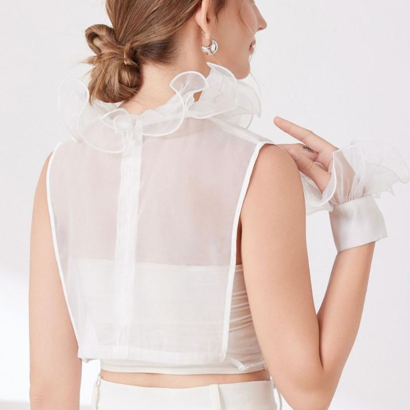 Ruffle Lace Faux Collar Detachable Neckpiece Decorative Collar Insert Half Shirt Accessory For Women Outfit Enhancer