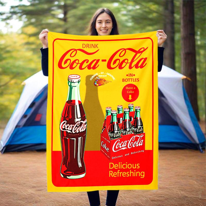 Christmas Gift Halloween Themed Cola Beverage Coca Cola Blanket Soft Home Furnishing Nap Decoration Four Seasons Warm Sherpa Blanket U24