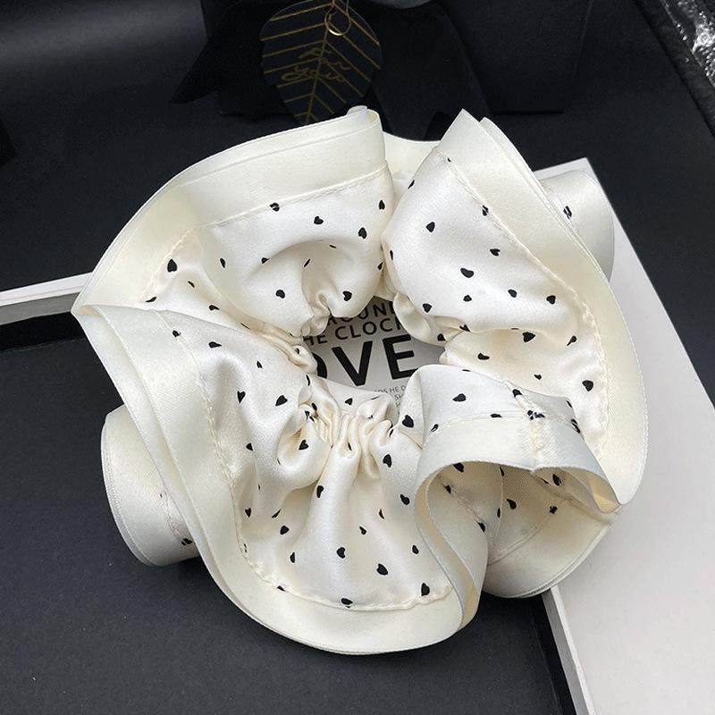 2026 New Satin Polka Dot Pleated Scrunchie: Elegant Korean-Style Double-Layered Hair Tie for Women