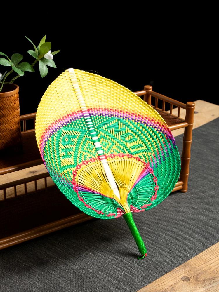 Handmade Bamboo Fan Color Fan Summer Durable Woven Old-Fashioned Large Fan Banana Chinese Ancient Style Portable Cattail Fan