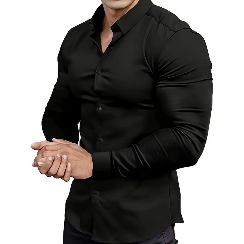 Men S Long Sleeve Shirt Business Casual Stretch Solid Color Cardigan