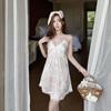 New Ice Silk Suspender Nightdress Women's Summer Lace Edge Cute Cartoon Print Girl Style Loungewear Can Be Worn Outside