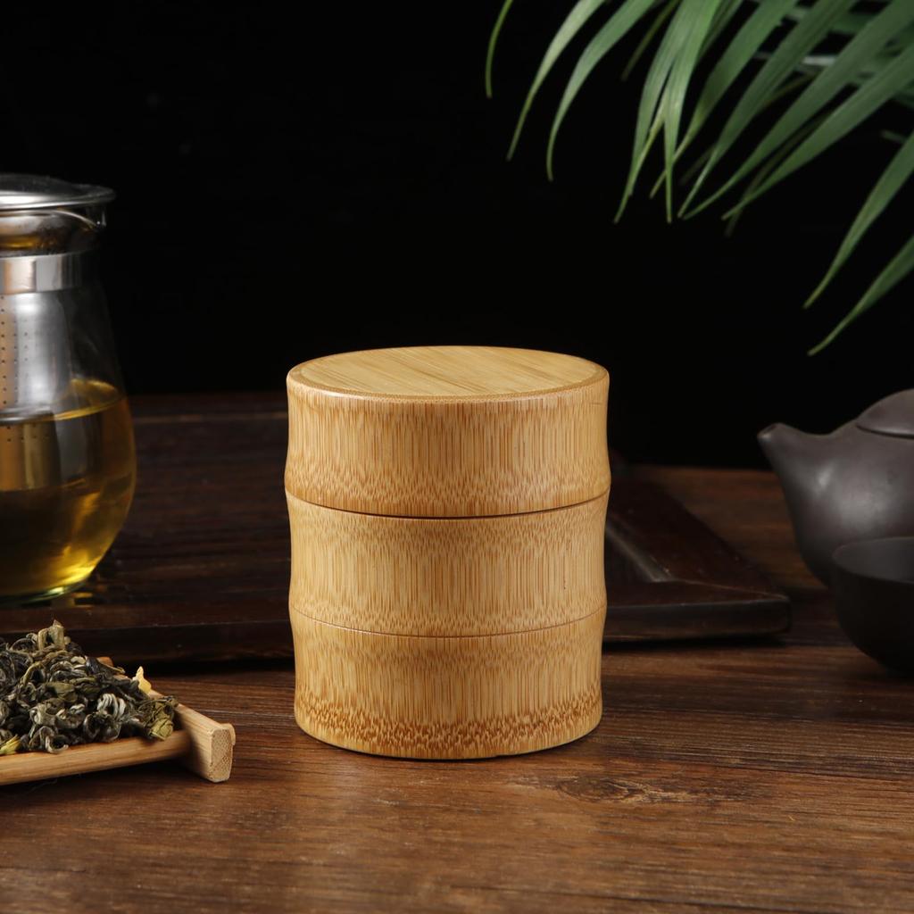 Bamboo Tea Caddy, Handcrafted Bamboo Tea Canister, Portable Tea Storage Tank for Tea, Coffee, and More (A)