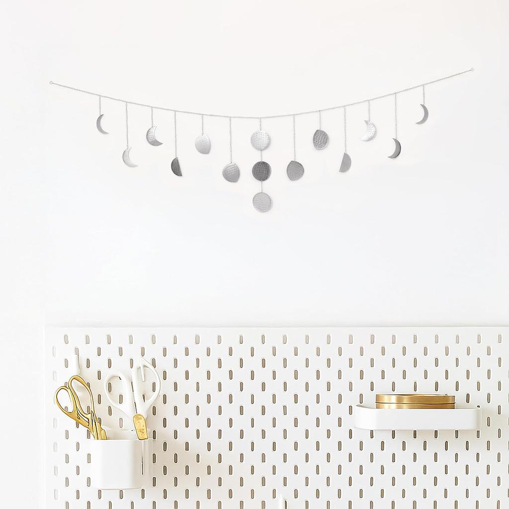 Moon & Crafts Boho Moon Phase Wall Hanging 50” Gold Brass Garland, 15 Handmade Hammered Moons, Celestial Wall Decor for Bedroom, Living Room &