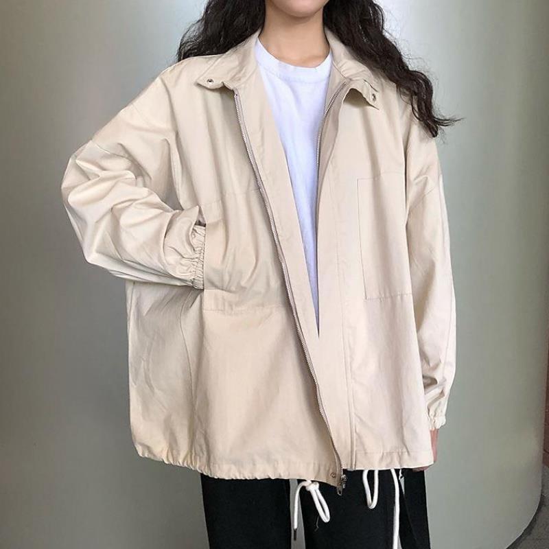 Women's 2025 Harajuku BF Style Loose Korean Windbreaker Jacket - Versatile Long Sleeve Trendy Top