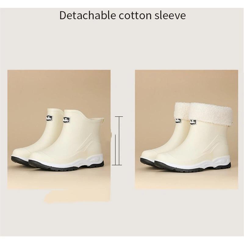 Comfortable Casual Lightweight Anti Slip Waterproof Wear Resistant And Fleece Short Tube Rain Shoes For Couples