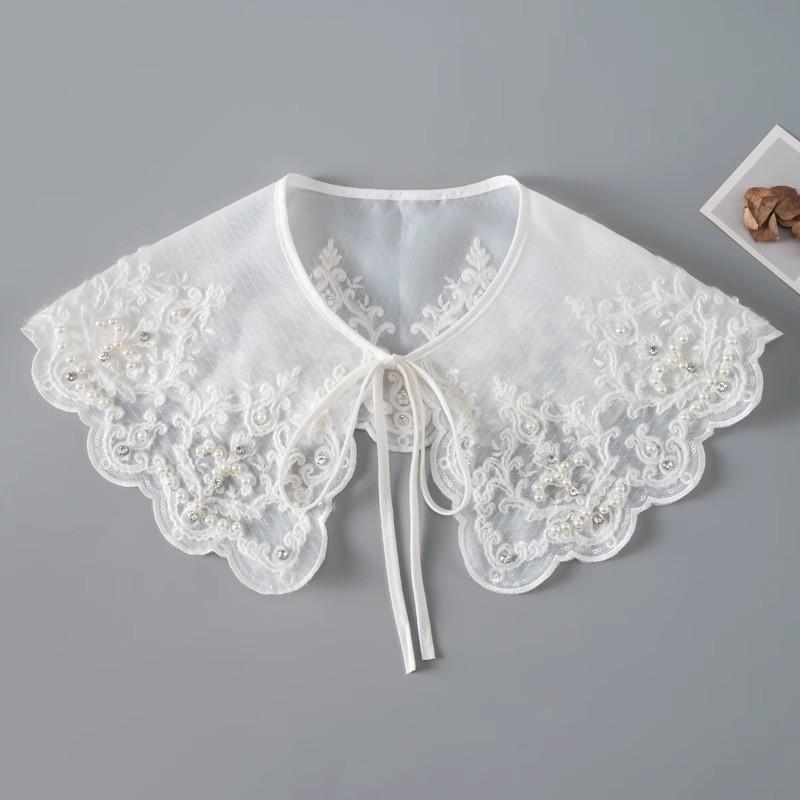 Perfect Match Pink Women Scarf Shawl Detachable Collar Tie Necklace Embroidery Lapel Fake False Collar Woman Lace Tie Neckwear Nep Kraagie