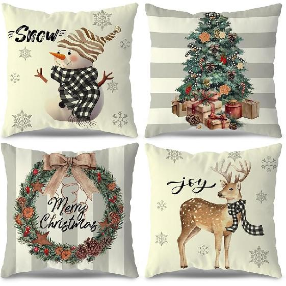 Christmas Pillow Covers 18x18 Set of 4 - Red Black Buffalo Check Plaid Decor - Indoor Outdoor Xmas Throw Pillow Cases for Sofa Couch