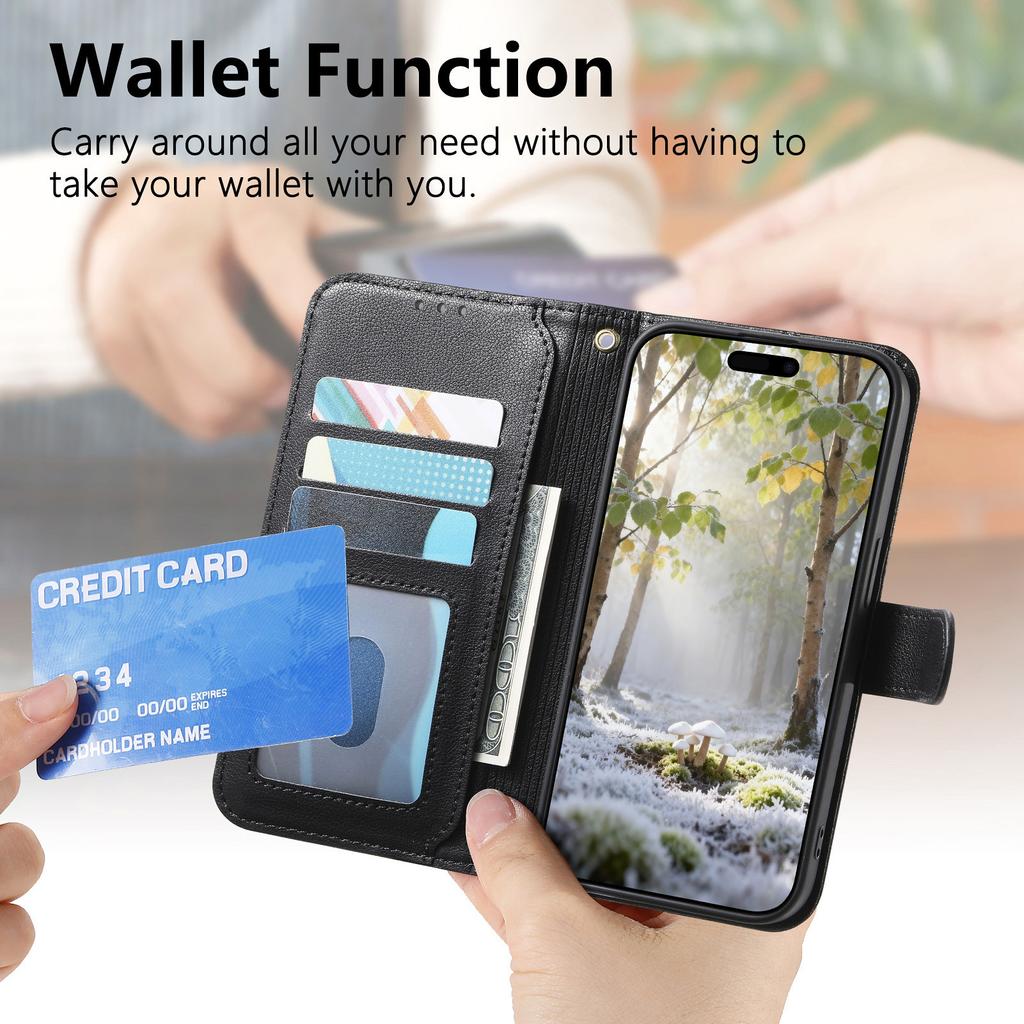 Leather Wallet Flip Case for Motorola Moto G05 G15 Power G75 G85 G56 G86 G57 G67 G77 5G Phone Cover with Wristlet Strap
